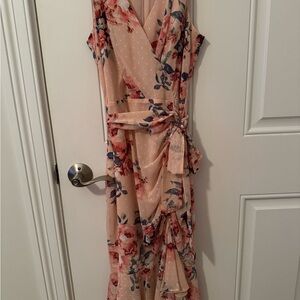 Eliza J Floral Ruched Chiffon Faux Wrap Dress